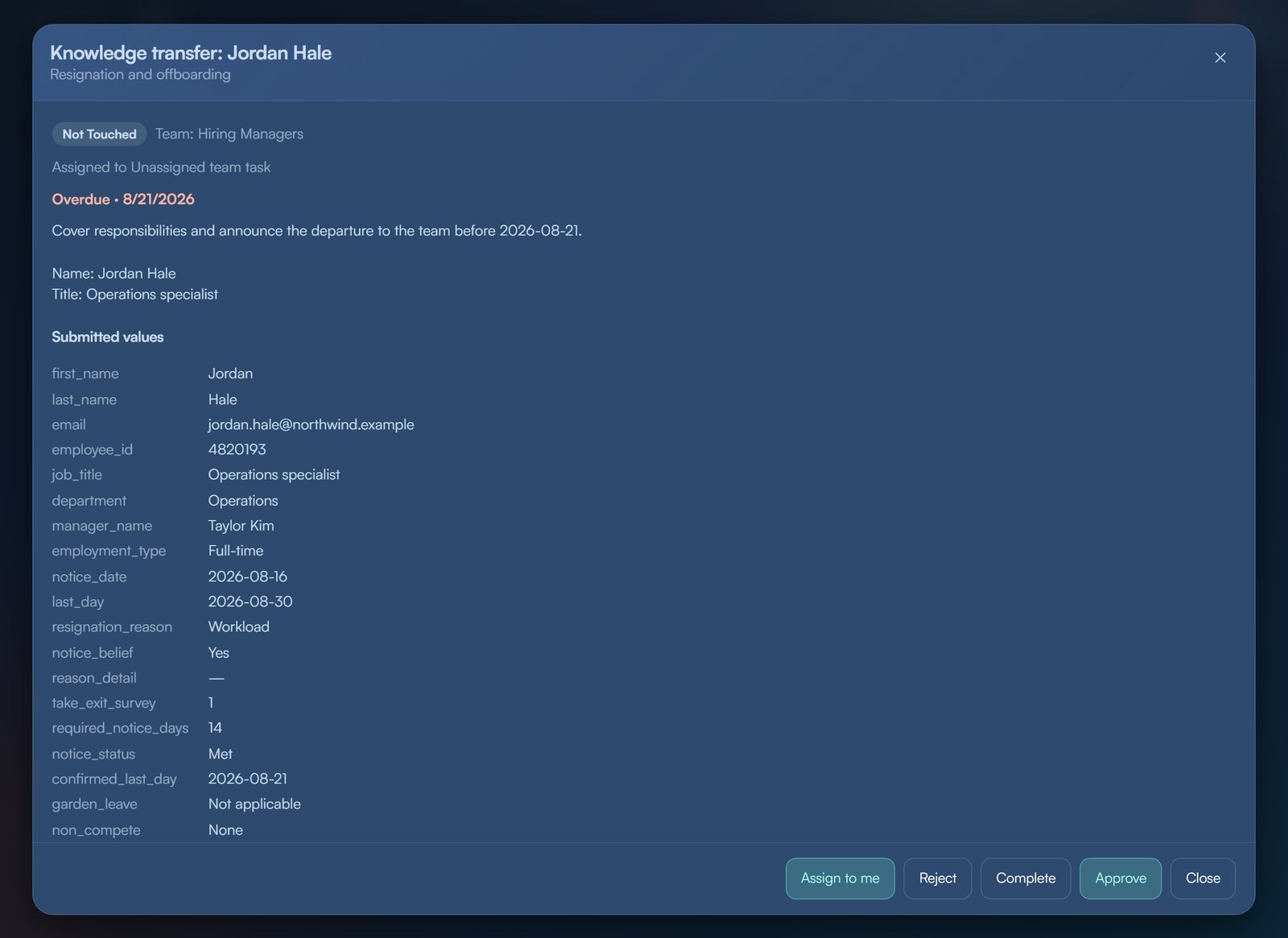 NormalFiche task popup with submitted form values