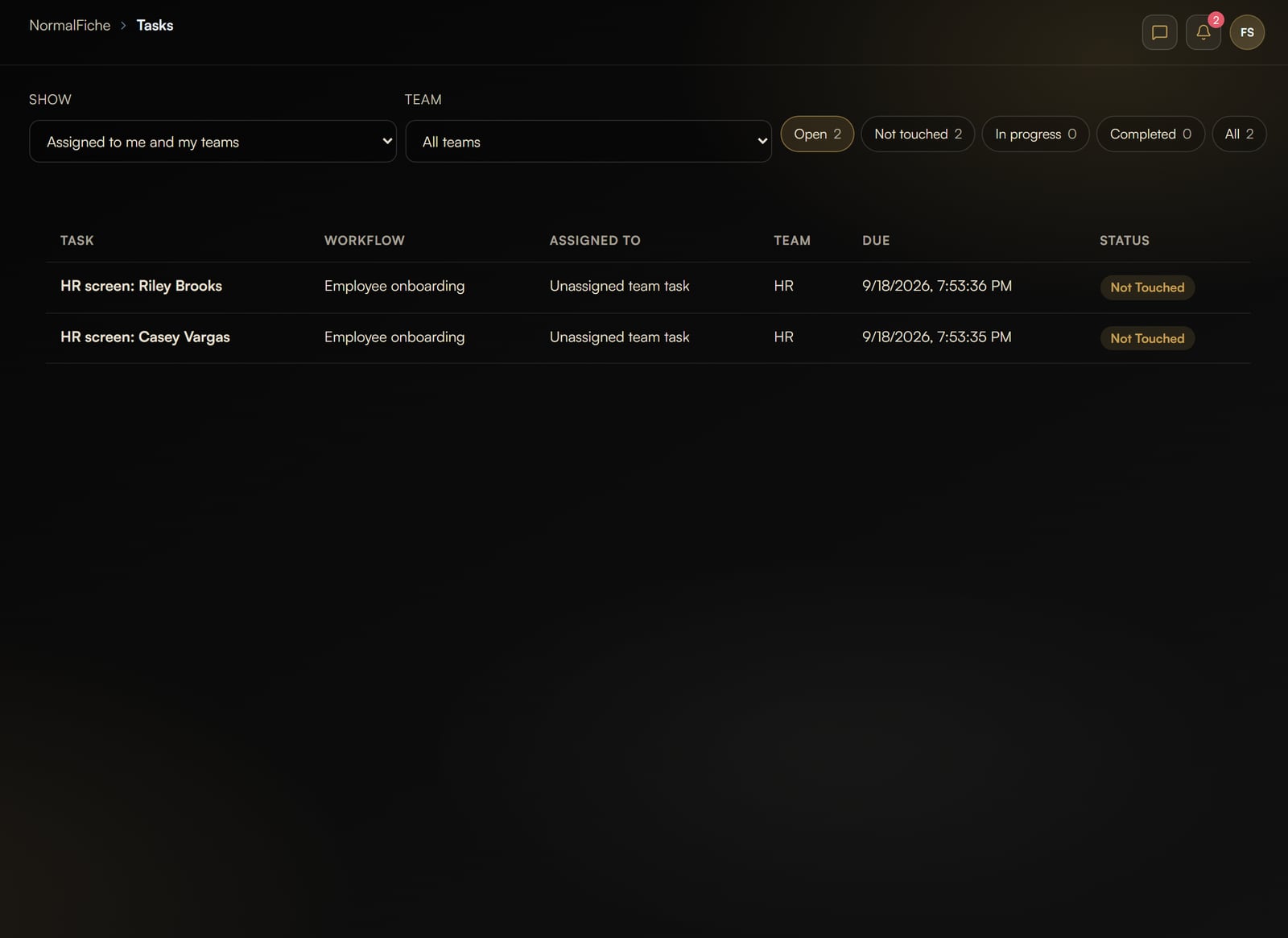 Tasks inbox